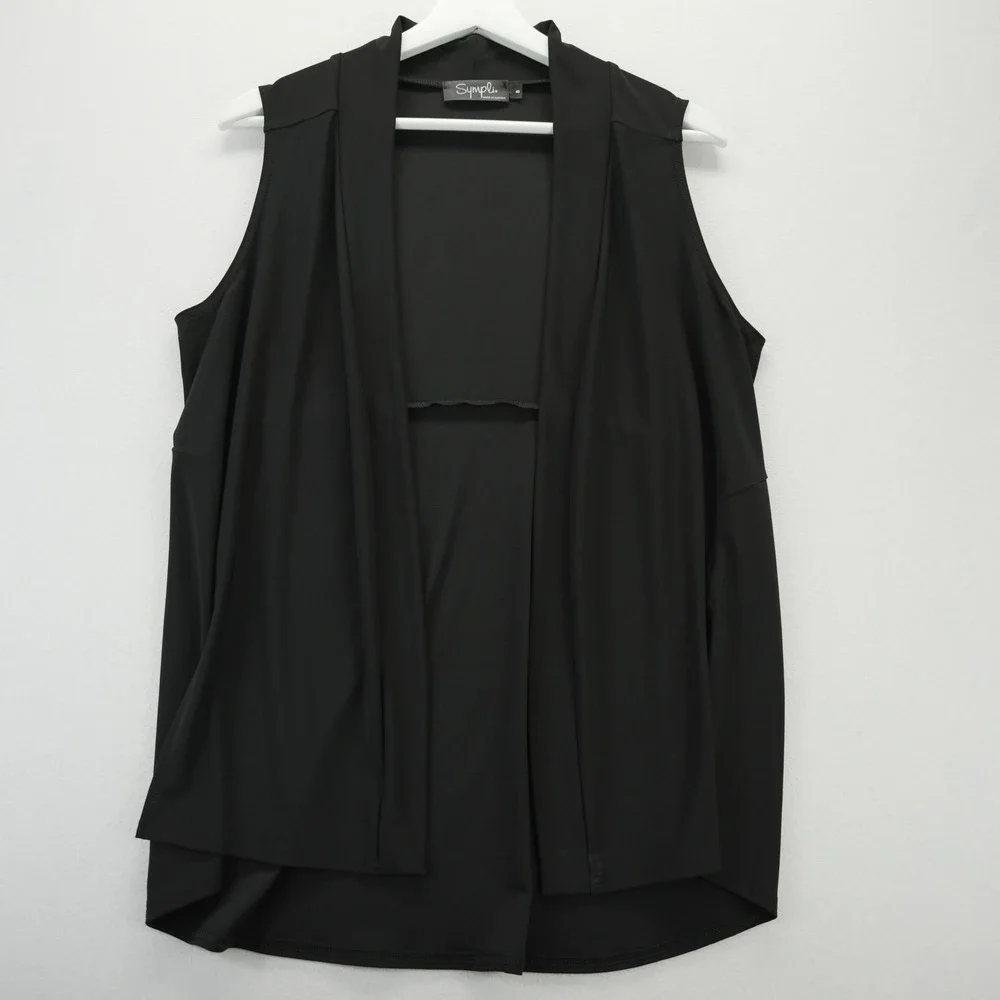 Sympli Black Open‎ Front Sleeveless Cardigan Vest Draped Lagenlook Size 8 Canada